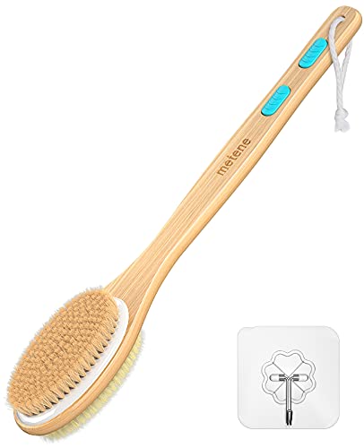 Metene 2 Pack Shower Brush with Soft and Stiff Bristles, Bath Dual-Sided Long Handle Back Scrubber Body Exfoliator for Wet or Dry Brushing 