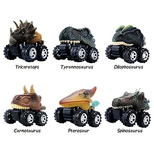 DINOBROS Dinosaur Toy Pull Back Cars 6 Pack Dinosaur Boy Toys Age 3,4,5,6,7 Dino T-Rex Games