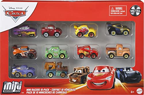 Mattel Disney Pixar Cars Mini Racers Derby Racers Series 10-Pack, Small metal movie vehicles for competition and story play, wide character variety, authentic details